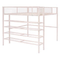 Full Size Metal Loft Bed With 4 Tier Shelves And Storage, Pink Full Pink Metal