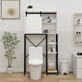 Over The Toilet Storage Cabinet, Bathroom Shelves Over Toilet With Sliding Barn Door,Adjustable Shelves And Side Storage Rack White White Black Mdf