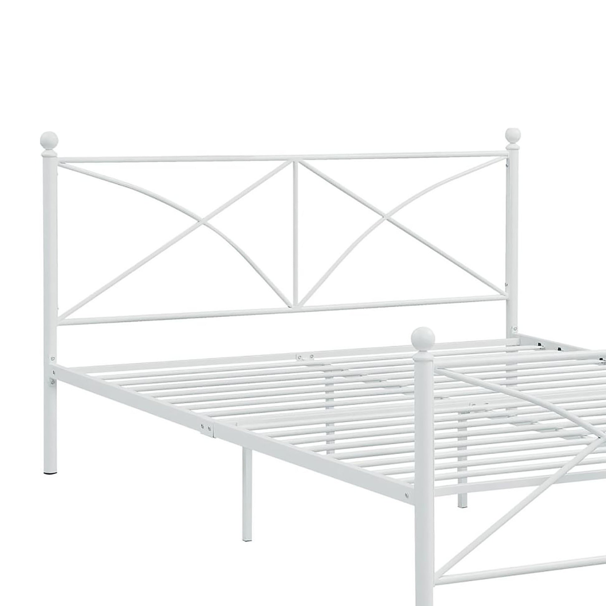 White Queen Platform Bed Box Spring Not Required Queen White Metal Bedroom Contemporary,Modern Open Frame Metal