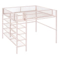 Full Size Metal Loft Bed With 4 Tier Shelves And Storage, Pink Full Pink Metal