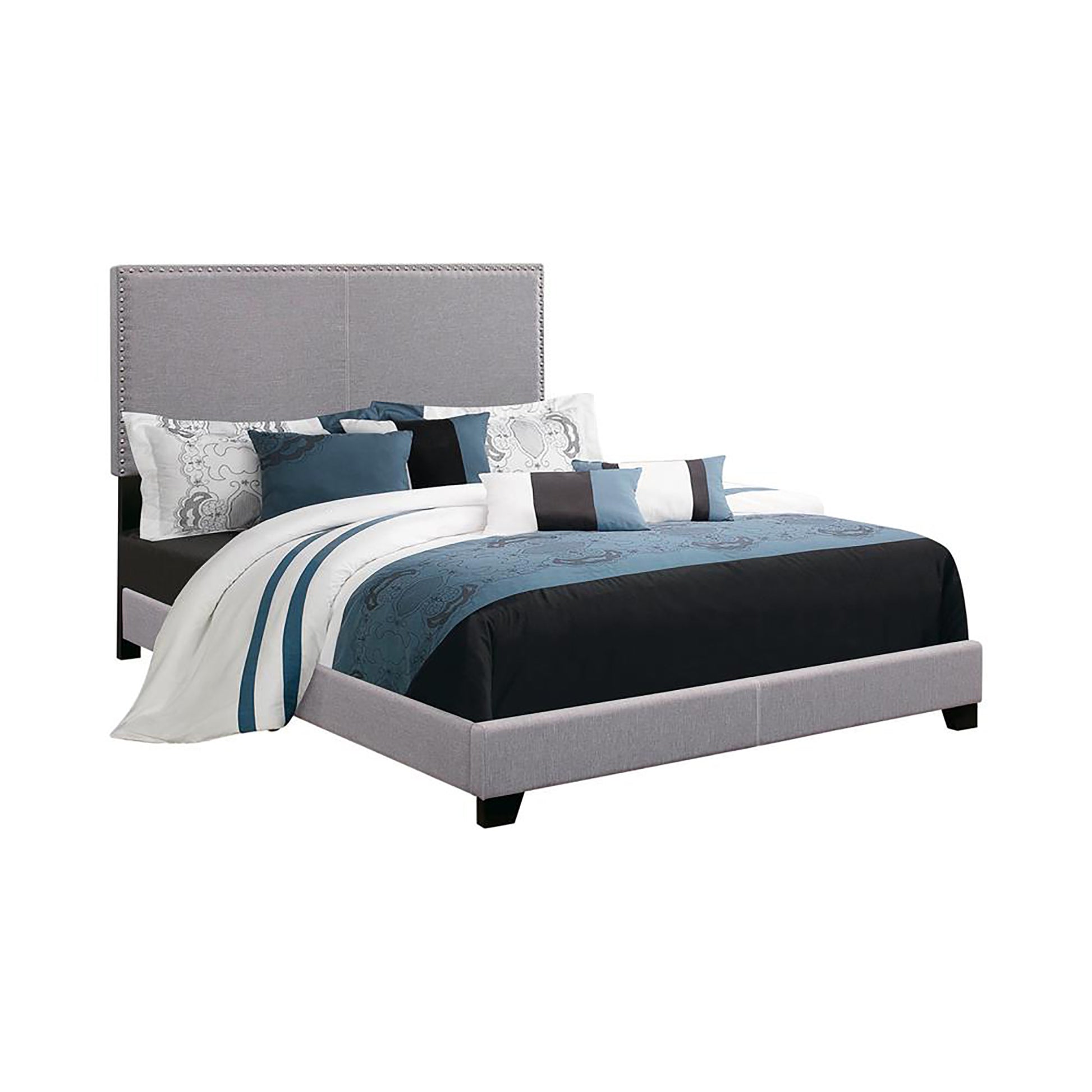 Grey Full Bed With Trim Box Spring Required Full Grey Wood Bedroom Transitional Panel Foam Upholstered