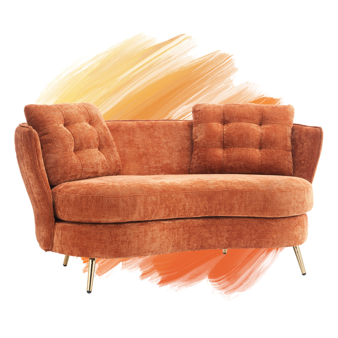 Polyester Fiber Loveseat Sofa Chair Upholstered Couch With Golden Metal Legs Club Two Seat Sofa For Living Reading Room Bedroom Apartment Small Space Dorm,Orange. Orange Polyester Wood Primary