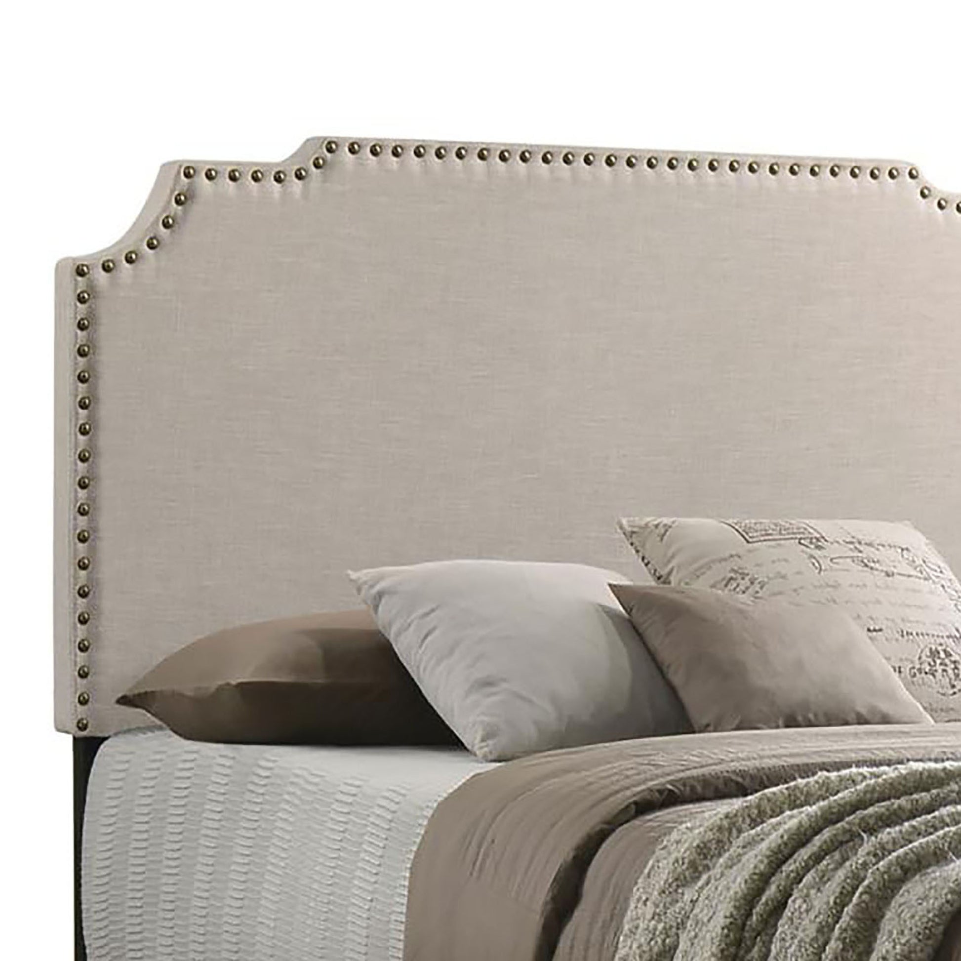 Beige Queen Panel Bed With Trim Box Spring Required Queen Beige Wood Bedroom Transitional Panel Foam Upholstered