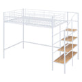 Twin Size Metal Loft Bed With Upper Grid Storage Shelf And Lateral Storage Ladder, White White Mdf Metal