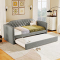 Twin Size Upholstered Daybed With Trundle For Guest Room, Small Bedroom, Study Room, Gray Box Spring Not Required Twin Gray Wood Bedroom Traditional Daybeds Linen Upholstered