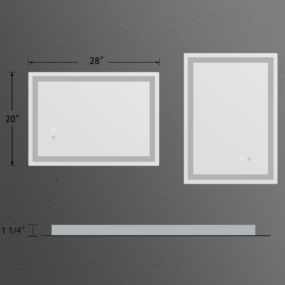 Led Bathroom Vanity Mirror With Light,20X 28 Inch, Anti Fog, Dimmable,Color Temper 5000K,Backlit Front Lit,Both Vertical And Horizontal Wall Mounted Vanity Mirror 20X28 White Iron