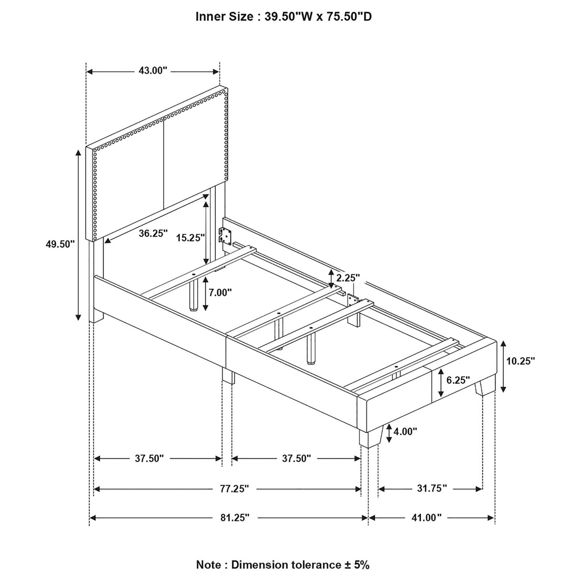 Grey Twin Bed With Trim Box Spring Required Twin Grey Wood Bedroom Transitional Panel Foam Upholstered