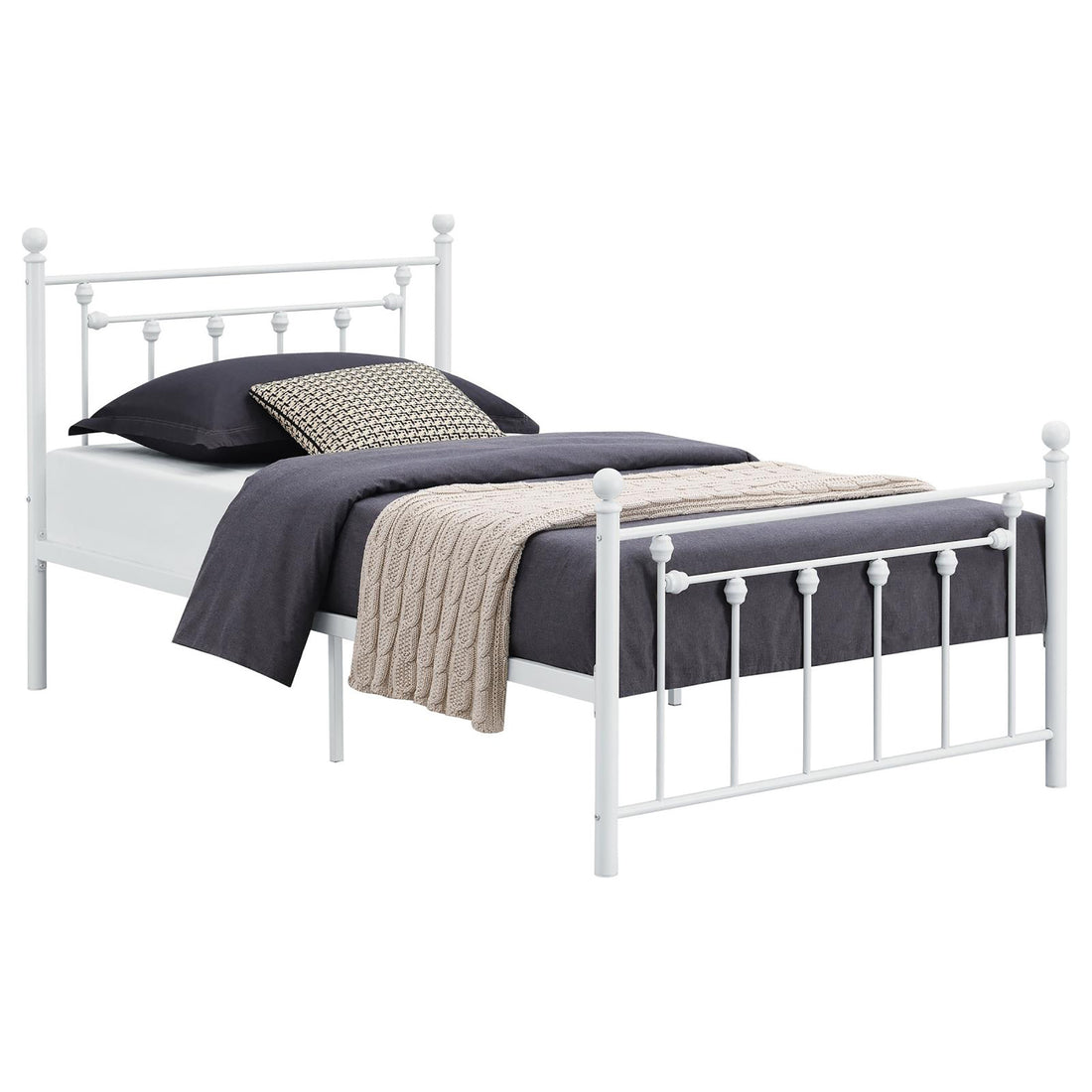 Matte White Slatted Twin Platform Bed Box Spring Not Required Twin White Metal Bedroom Transitional Bed Frame Metal