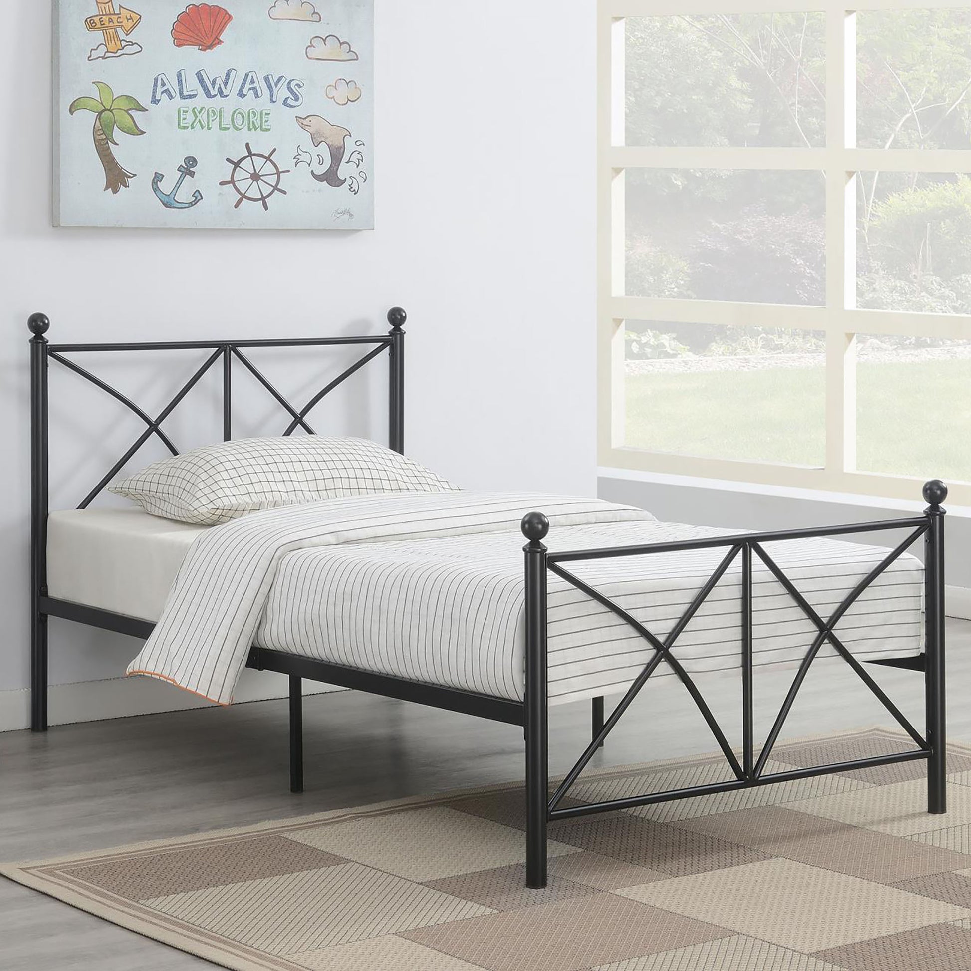 Black Full Platform Bed Box Spring Not Required Full Black Metal Bedroom Contemporary,Modern Open Frame Metal