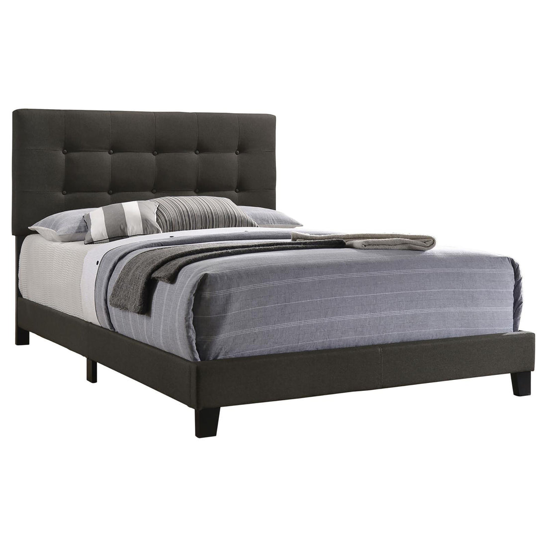 Charcoal Tufted Full Panel Bed Box Spring Required Full Charcoal Wood Bedroom Transitional Panel Foam Upholstered