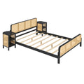 3 Pieces Rattan Platform Full Size Bed With 2 Nightstands,Espresso Espresso Rattan