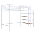 Twin Size Metal Loft Bed With Upper Grid Storage Shelf And Lateral Storage Ladder, White White Mdf Metal