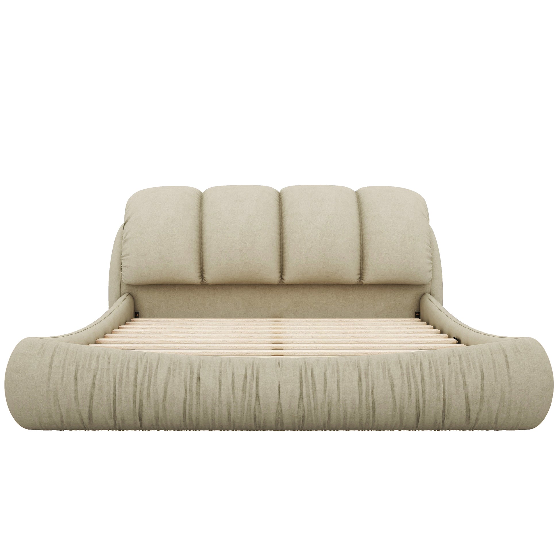 King Size Luxury Upholstered Bed With Thick Headboard, Velvet King Bed With Oversized Padded Backrest, Cinerous Expect Arrive Date 2024 3 9 King Stone Gray Velvet