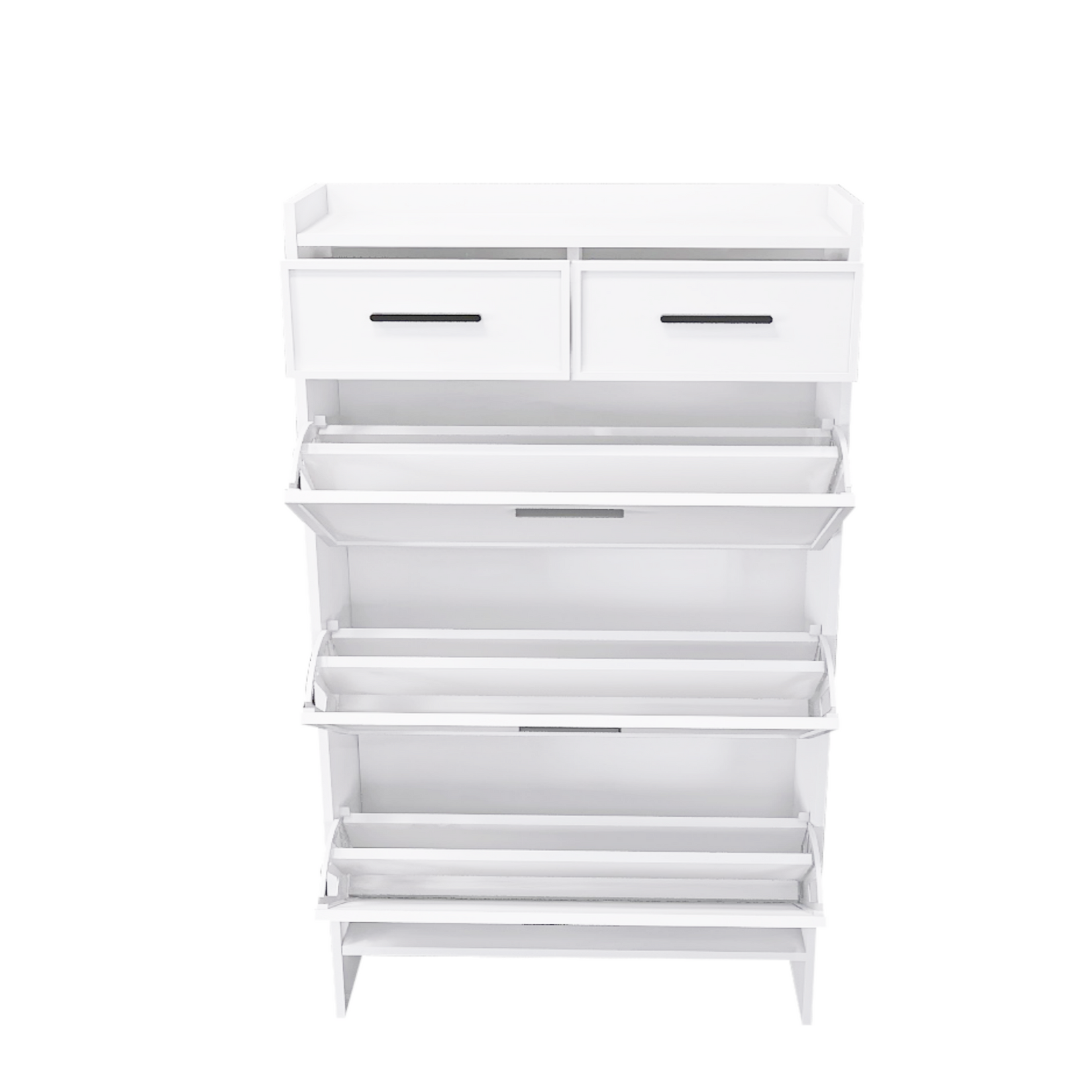 Pvc Surface Shaker Shape Door Shoe Rack 3 Doors Shoe Cabinet With 2 Drawers With Open Space For Shoes Standard 1 2 Drawers Matte White Primary Living Space Drawers Included Modern Mdf