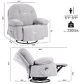 Modern Chenille Recliner Chairs Swivel Massage Rocker Recliner With Heat Natural Ash Chenille Manual Handle Metal Primary Living Space Soft Cushion Back Heavy Duty American Design,Artsy,Casual,Cute Pillow Top Arms Foam Chenille