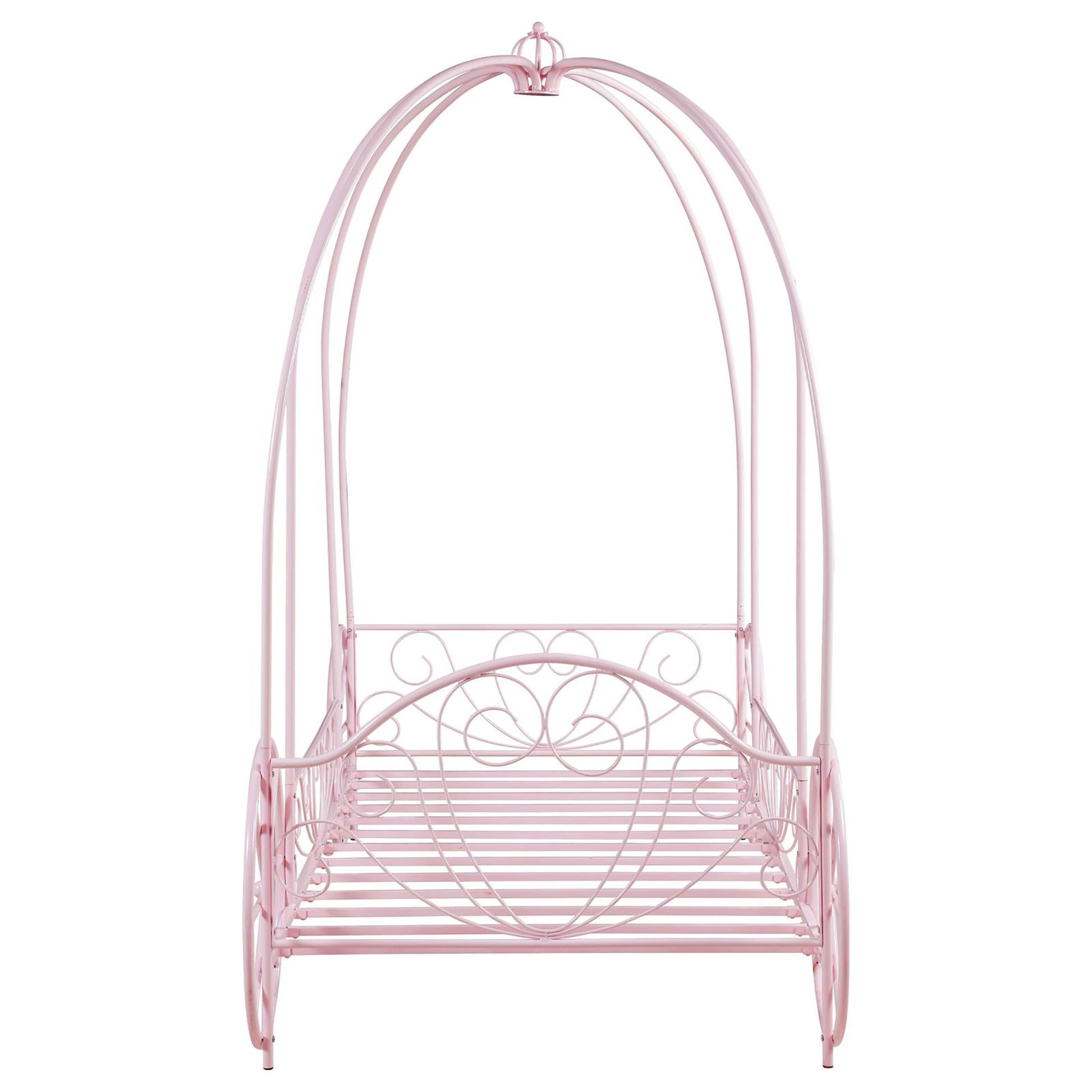 Powder Pink Twin Canopy Bed Box Spring Not Required Twin Pink Metal Bedroom Traditional Kids Metal