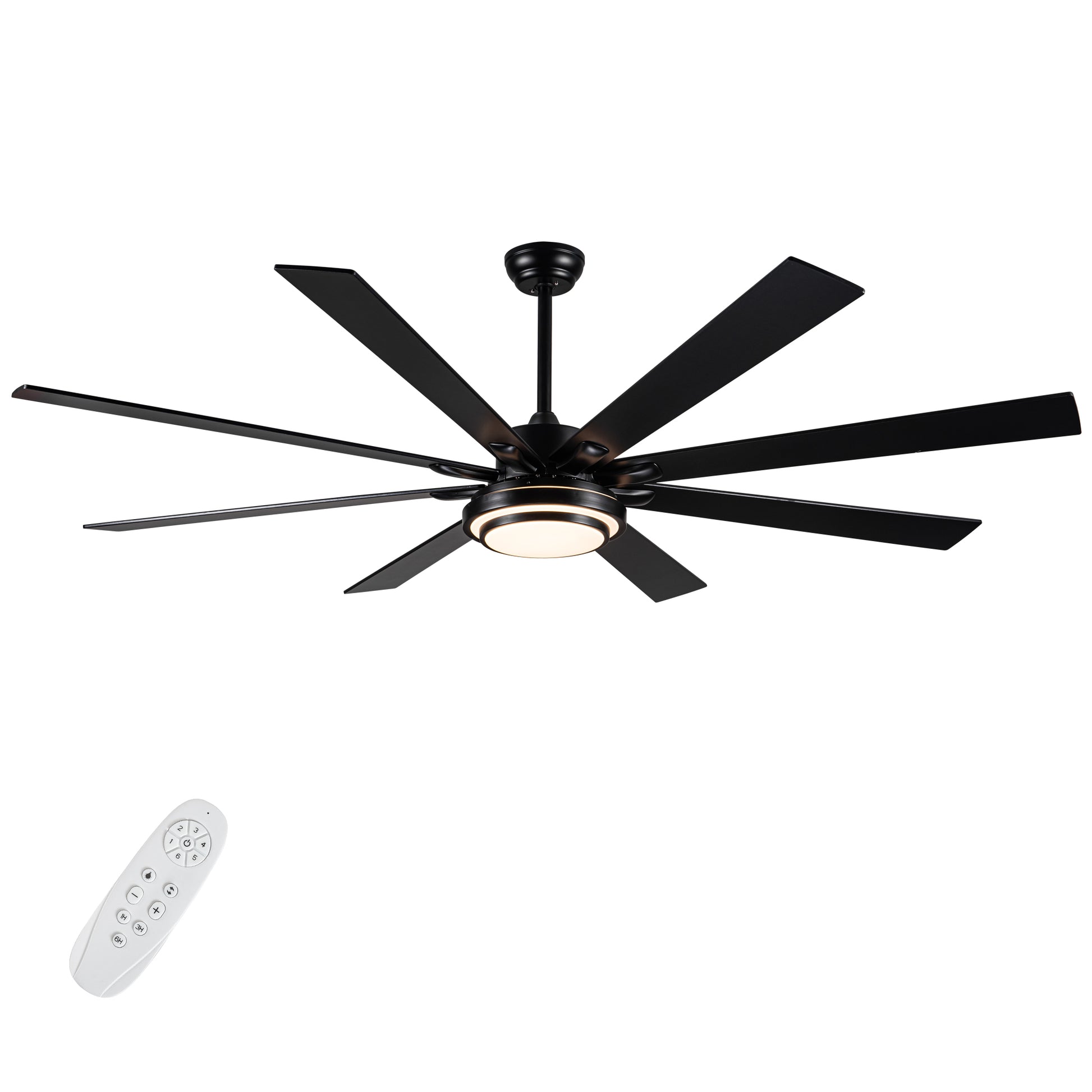 72" Integrated Led Matte Black Large Smart Ceiling Fan With Remote Control Black Plywood Metal