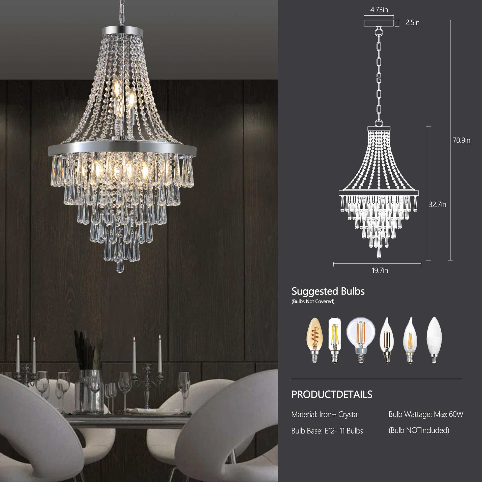 Chromium Color Crystal Chandeliers,Large Contemporary Luxury Ceiling Lighting Chrome Luxury Iron