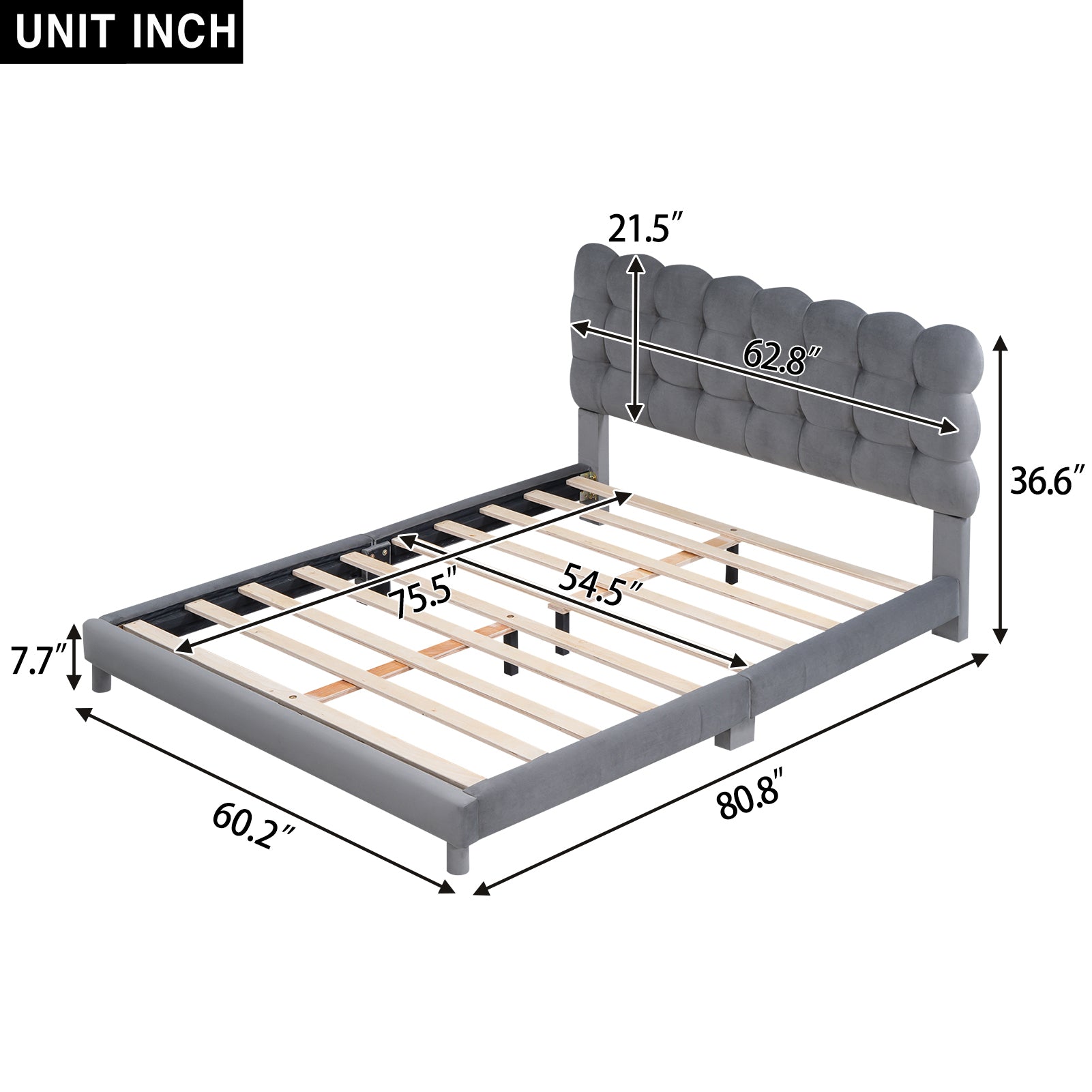 Full Size Upholstered Platform Bed With Soft Headboard,Gray Gray Upholstered