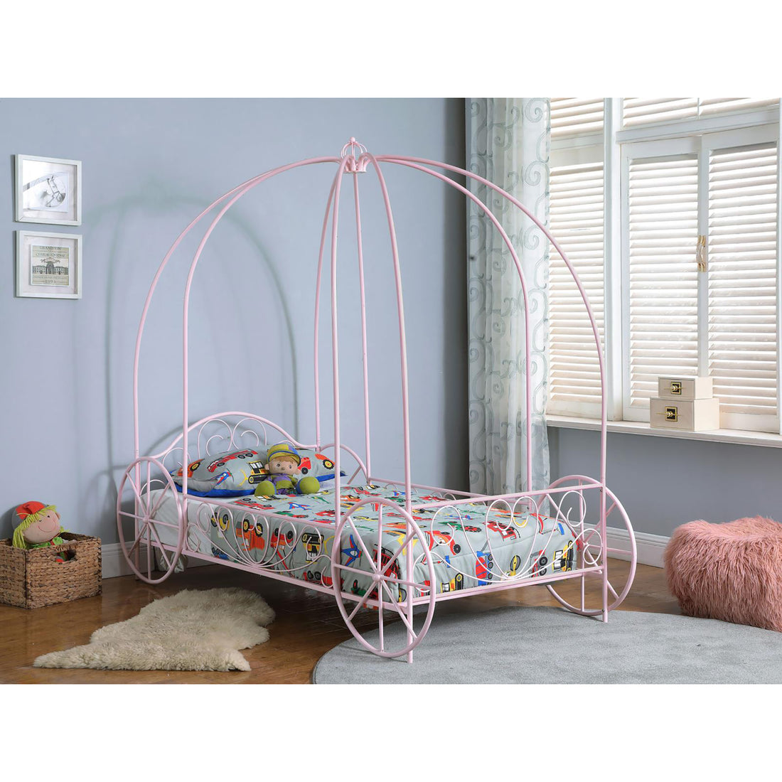 Powder Pink Twin Canopy Bed Box Spring Not Required Twin Pink Metal Bedroom Traditional Kids Metal