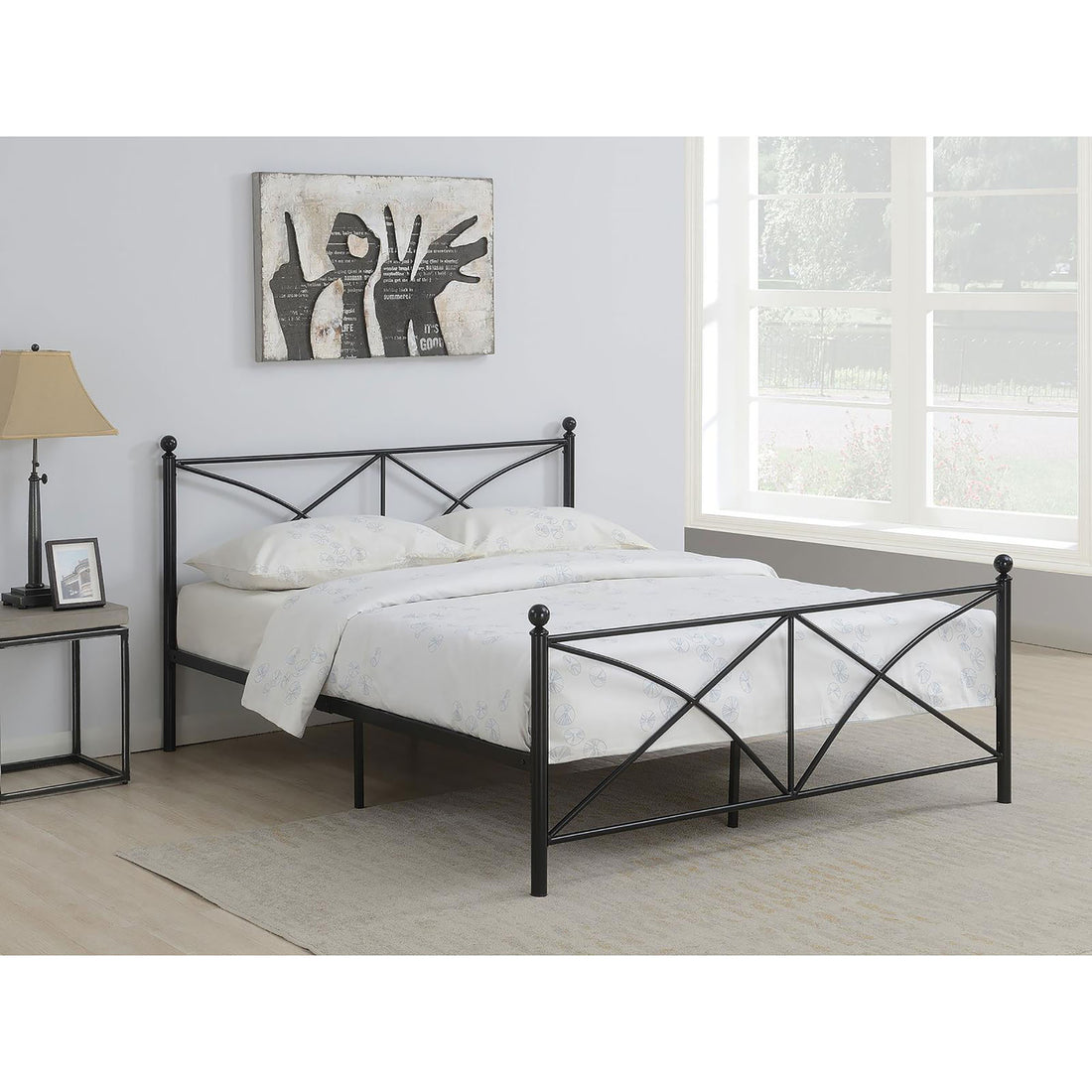 Black Queen Platform Bed Box Spring Not Required Queen Black Metal Bedroom Contemporary,Modern Open Frame Metal