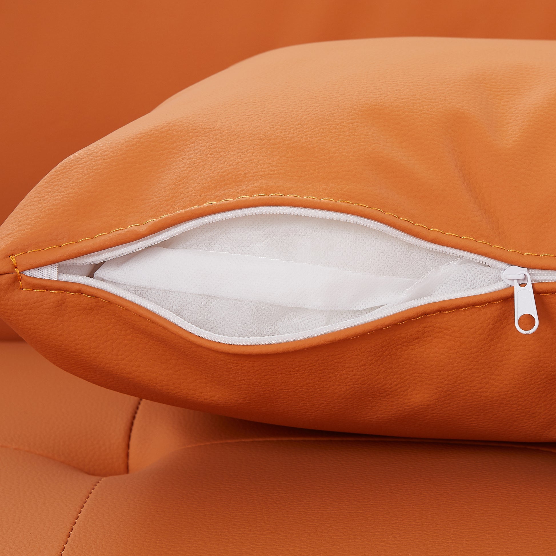 107" Contemporary Sofa Stylish Sofa Couch With A Round Storage Ottoman And Three Removable Pillows For Living Room, Orange Orange Pu