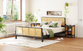 3 Pieces Rattan Platform Full Size Bed With 2 Nightstands,Espresso Espresso Rattan