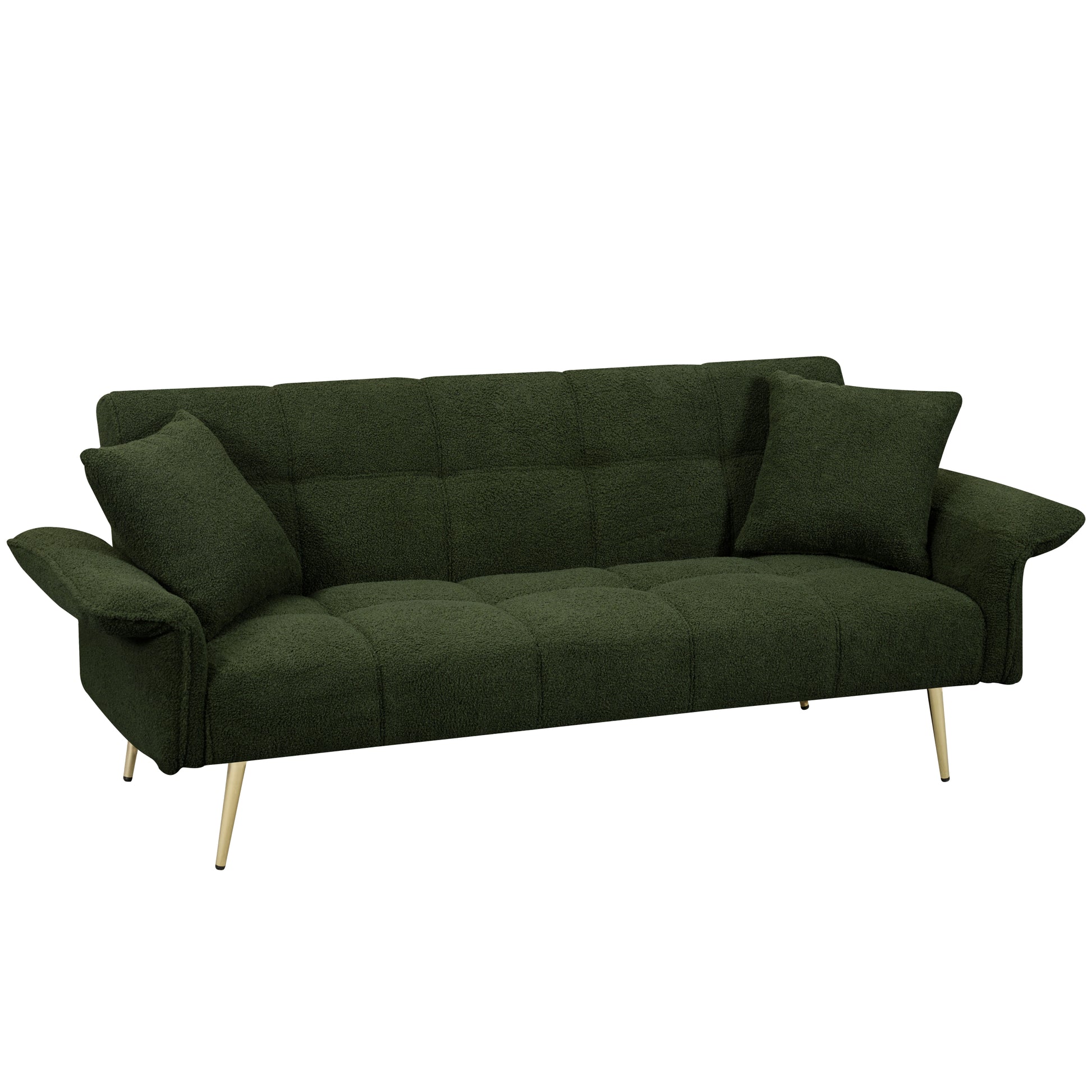 70.1 "Futon Sofa Bed, Convertible Double Sofa Bed With Folding Armrests For Living Rooms And Small Spaces Green Light Brown Velvet Wood Primary Living Space Medium Soft Loose Back Contemporary Eucalyptus Foam Foam 2 Seat