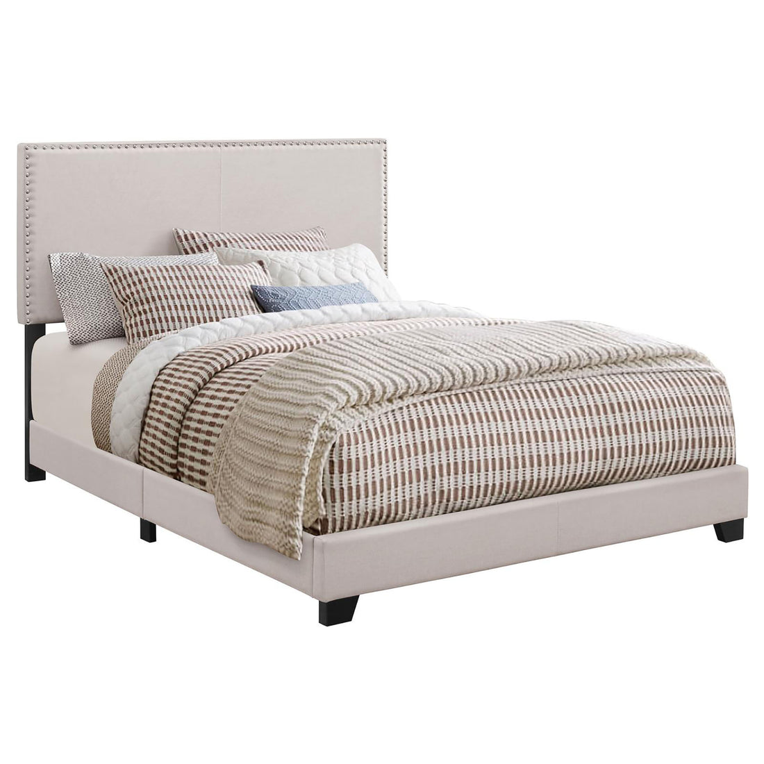Ivory Full Bed With Trim Box Spring Required Full Ivory Wood Bedroom Transitional Panel Foam Upholstered