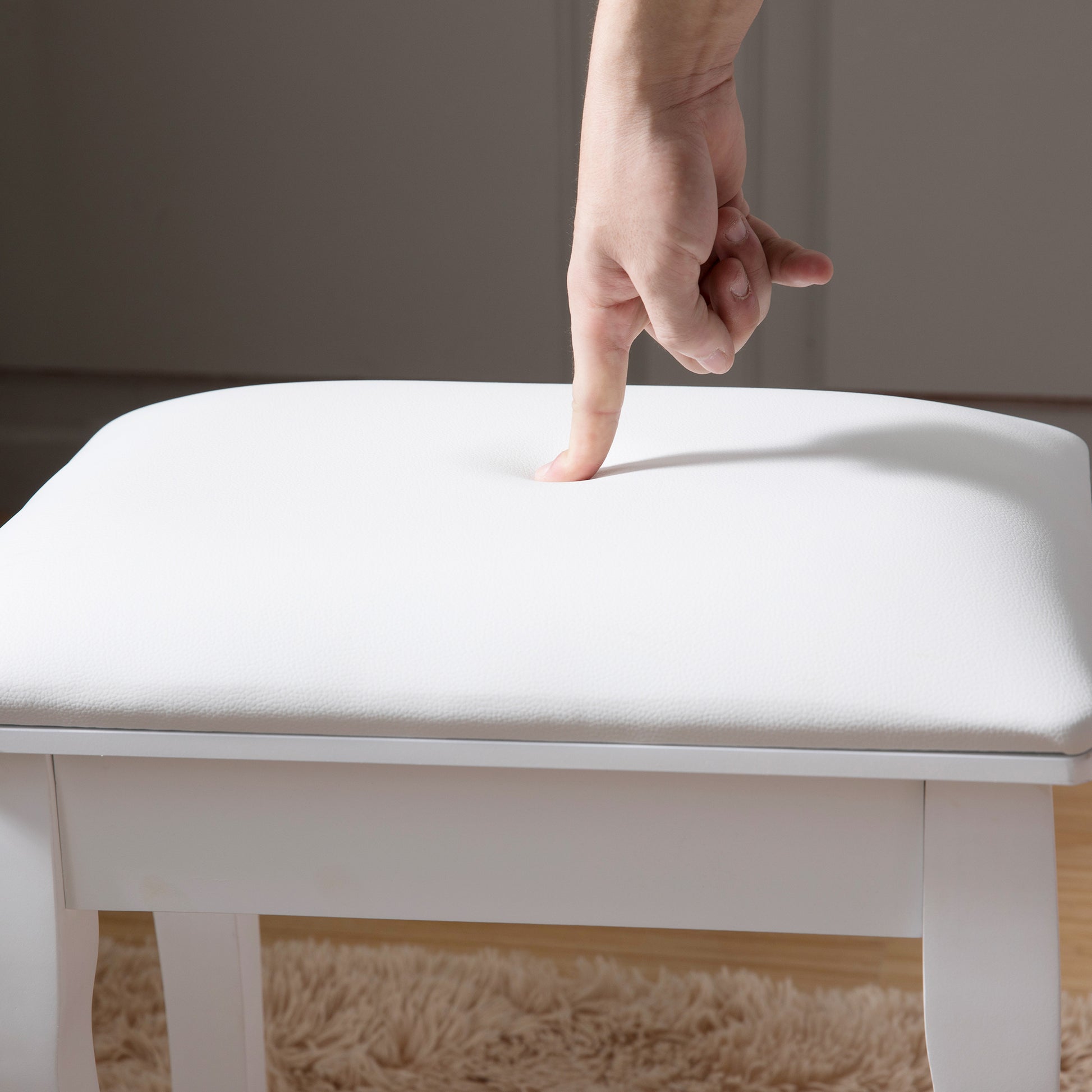 Solid Wood Square Stool White White Wood