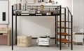 Full Size Metal Loft Bed With Upper Grid Storage Shelf And Lateral Storage Ladder, Black Black Mdf Metal