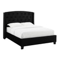 1Pc Contemporary Style Upholstered Fabric Button Tufting Trim Demi Wings Eva Bed Black Finish Wooden Bedroom Furniture Black Wood Fabric