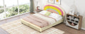 Full Size Upholstered Platform Bed With Rainbow Shaped And Height Adjustbale Headboard,Led Light Strips,Beige Beige Upholstered