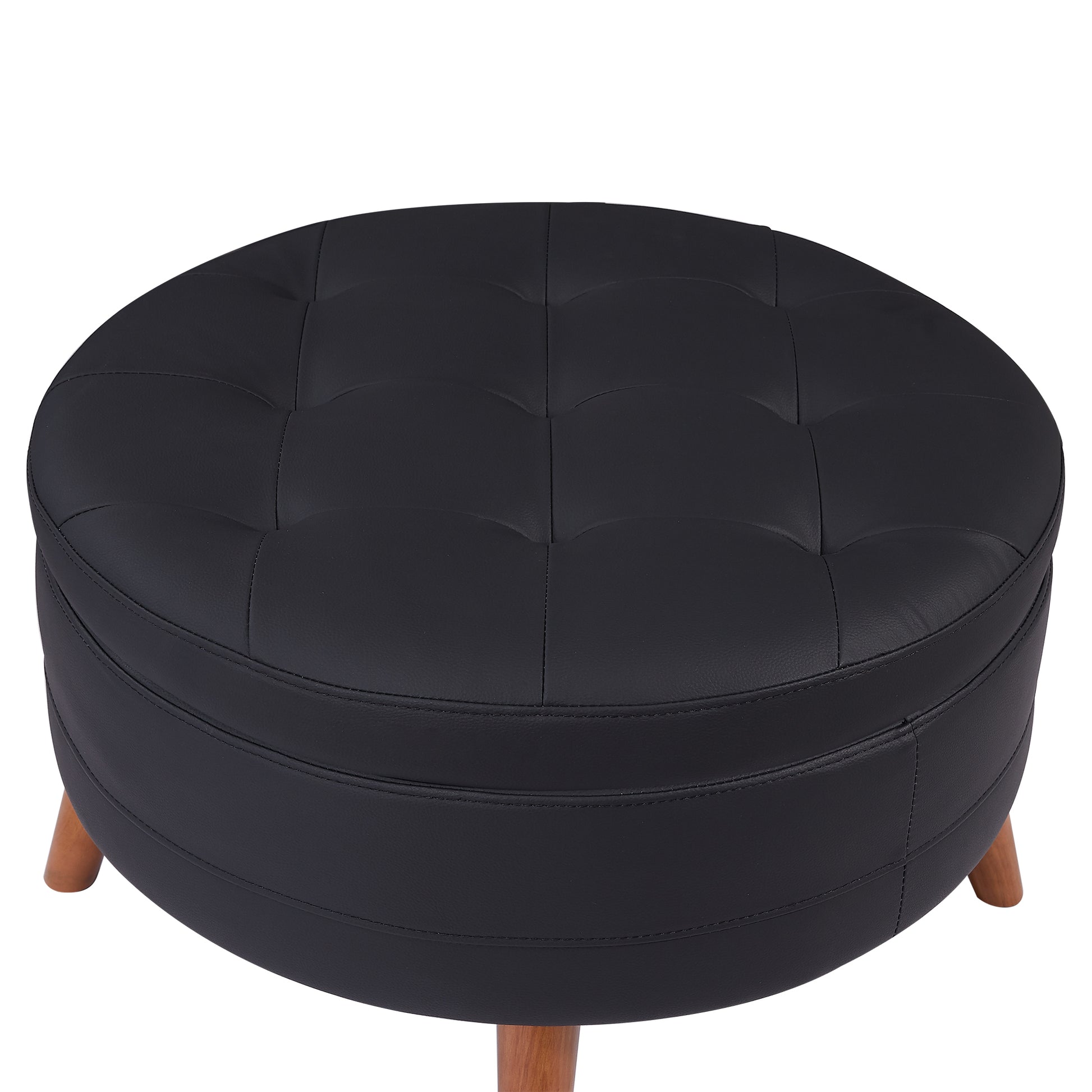 107" Contemporary Sofa Stylish Sofa Couch With A Round Storage Ottoman And Three Removable Pillows For Living Room, Black Black Pu