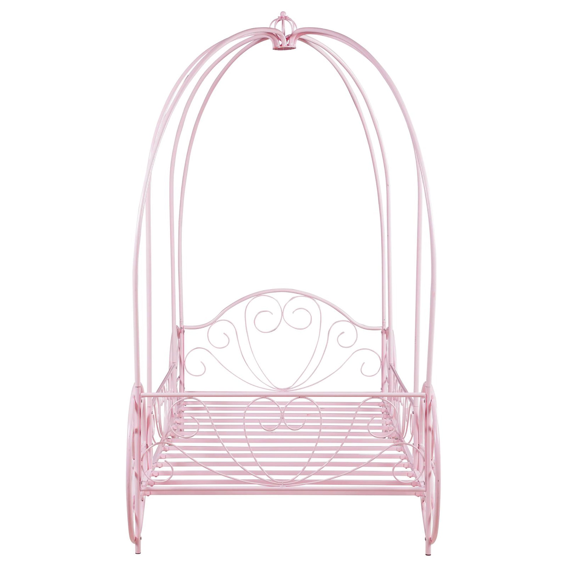 Powder Pink Twin Canopy Bed Box Spring Not Required Twin Pink Metal Bedroom Traditional Kids Metal