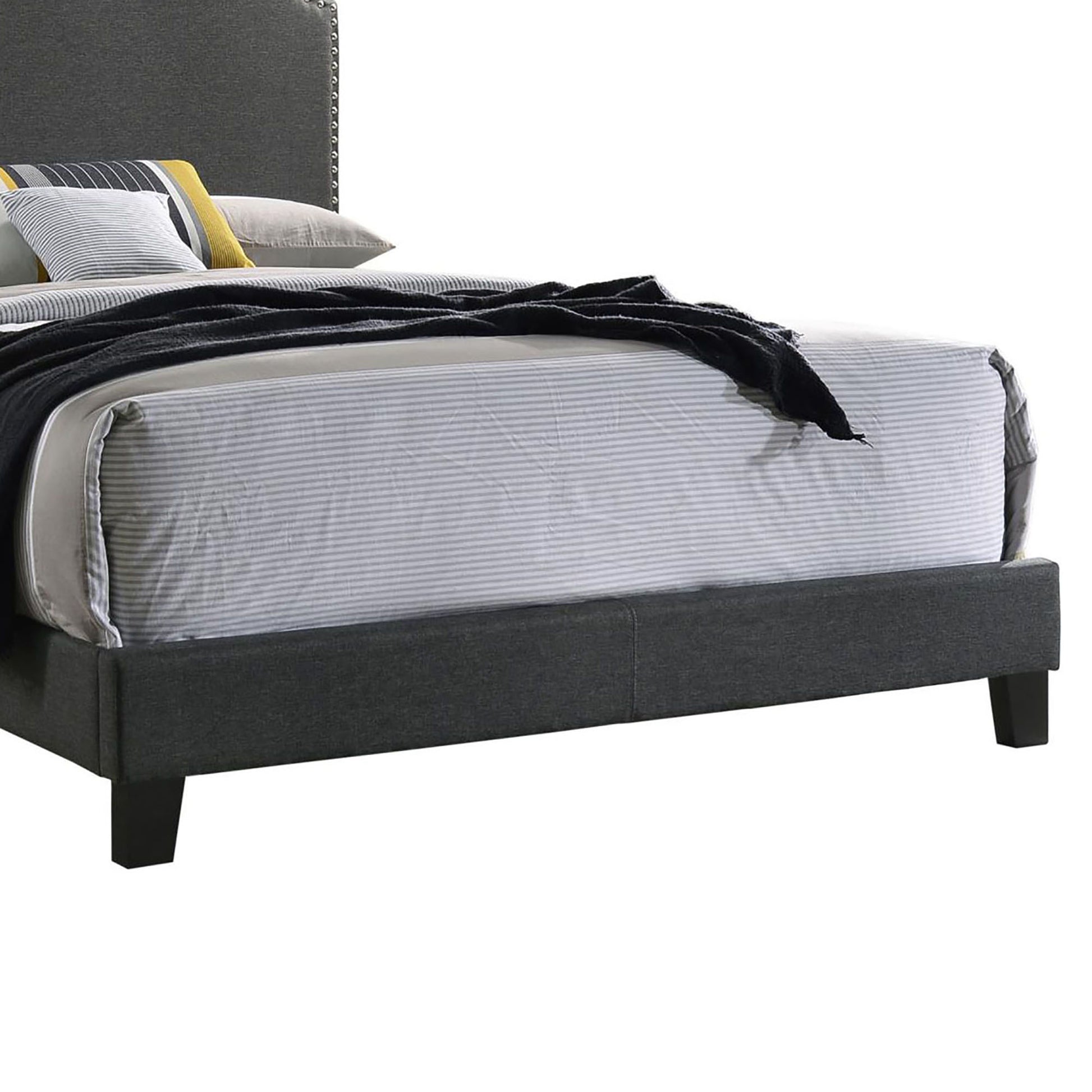 Grey Full Panel Bed With Trim Box Spring Required Full Grey Wood Bedroom Transitional Panel Foam Upholstered