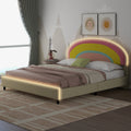 Full Size Upholstered Platform Bed With Rainbow Shaped And Height Adjustbale Headboard,Led Light Strips,Beige Beige Upholstered