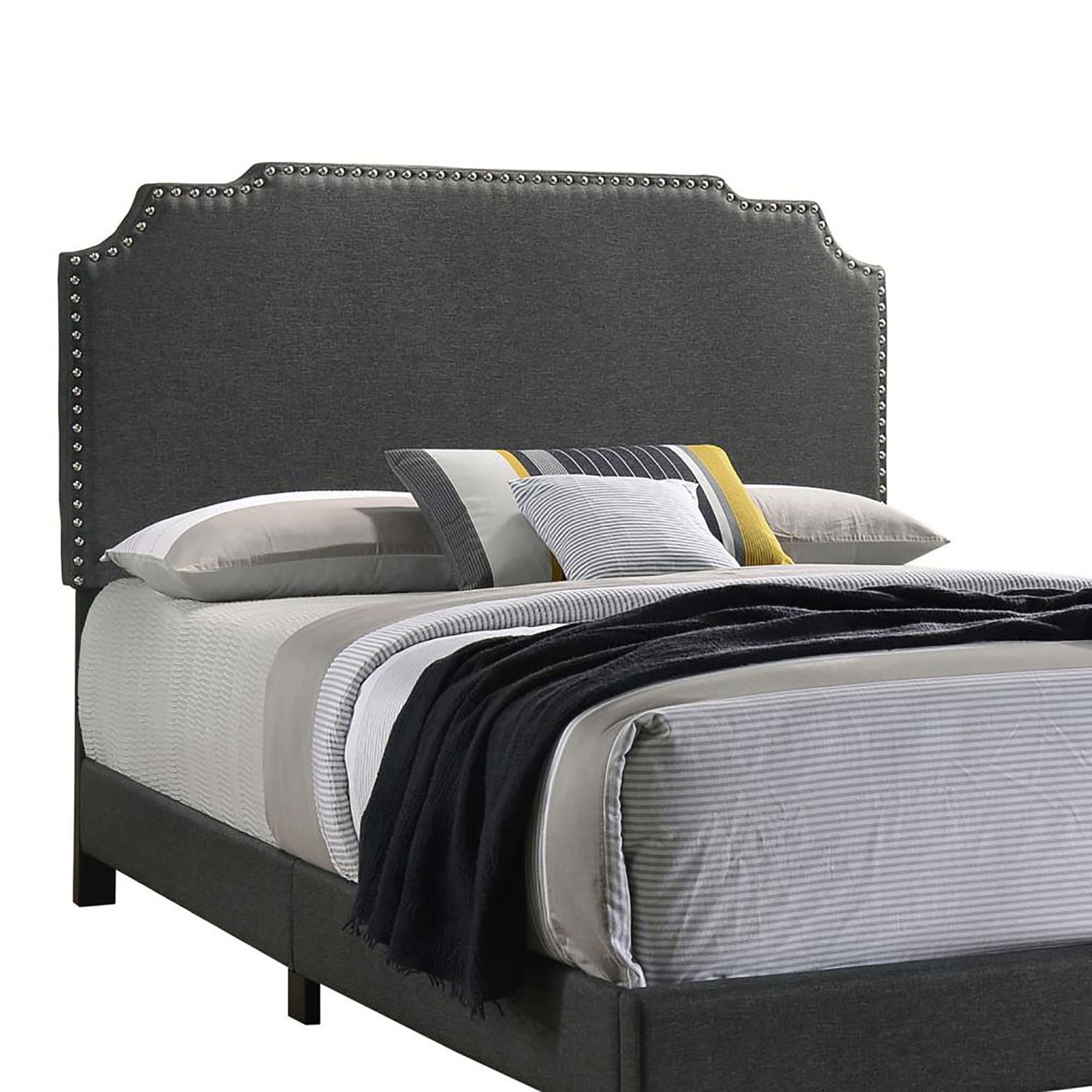 Grey Full Panel Bed With Trim Box Spring Required Full Grey Wood Bedroom Transitional Panel Foam Upholstered