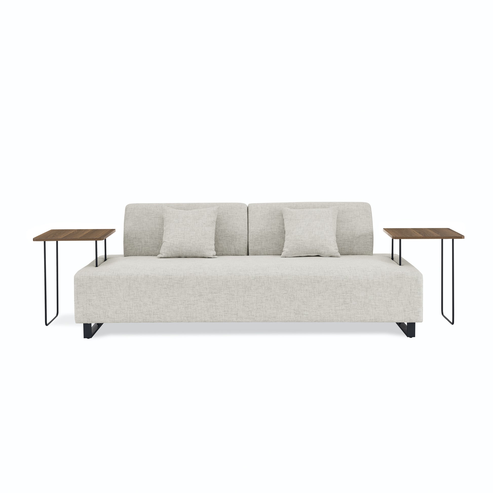 Linen Fabric 3 Seat Sofa With Two End Tables And Two Pillows, Removable Back And Armrest, Morden Style Upholstered 3 Seat Couch For Living Room Beige Linen Wood Medium Soft Loose Back Eucalyptus Square Arms Foam 3 Seat