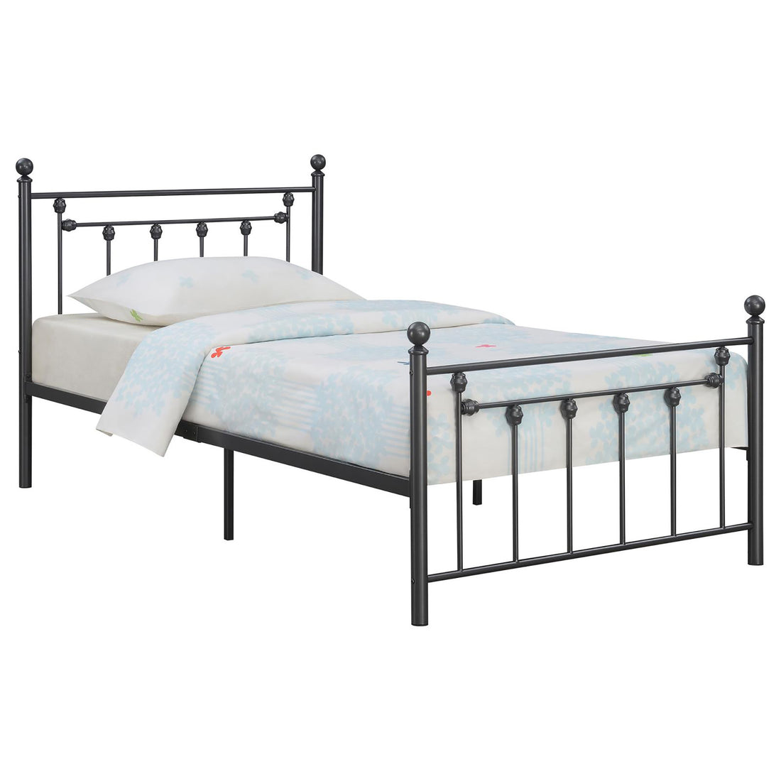 Gunmetal Slatted Twin Platform Bed Box Spring Not Required Twin Grey Metal Bedroom Transitional Bed Frame Metal