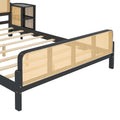 3 Pieces Rattan Platform Full Size Bed With 2 Nightstands,Espresso Espresso Rattan