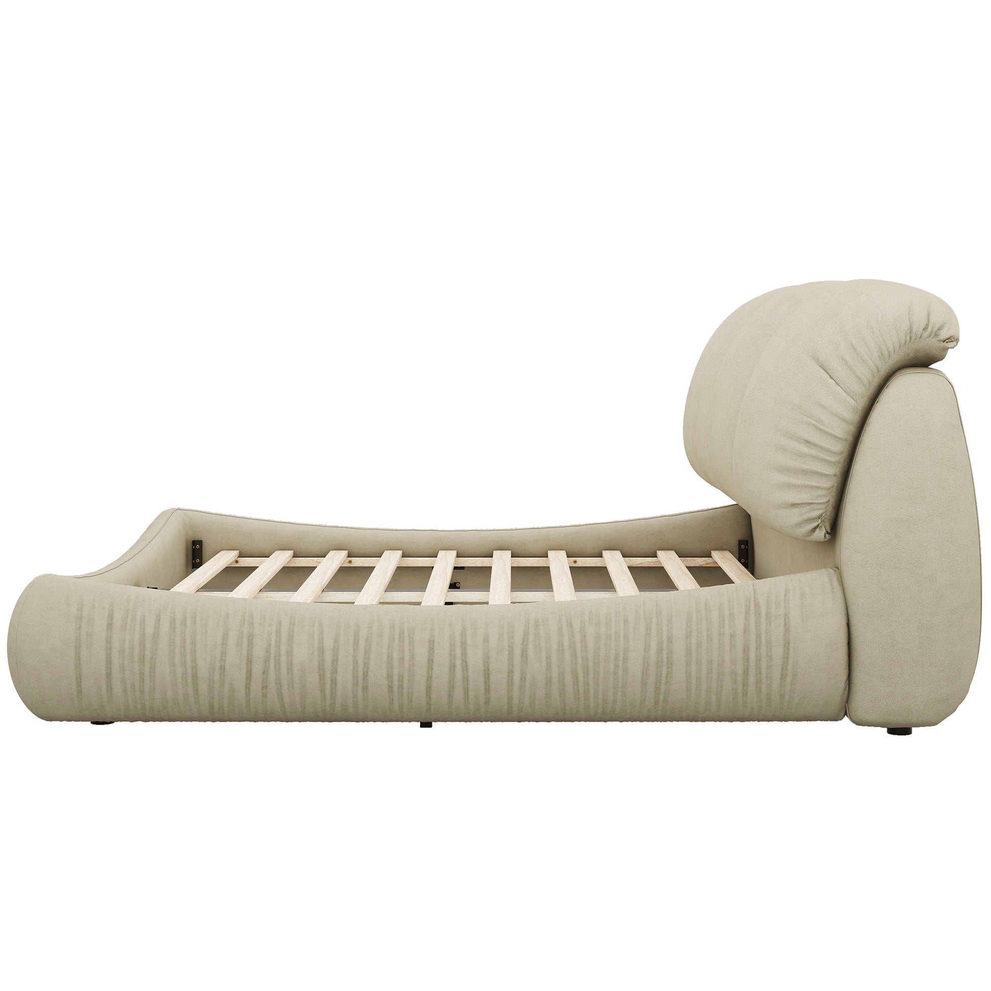 King Size Luxury Upholstered Bed With Thick Headboard, Velvet King Bed With Oversized Padded Backrest, Cinerous Expect Arrive Date 2024 3 9 King Stone Gray Velvet
