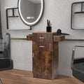 Locking Beauty Salon Station, Hair Styling Barber Station, Spa Salon Equipment With Small Cabinet, Pull Out Drawers, Dryer Holders, Rustic Brown Rustic Brown Particle Board