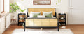 3 Pieces Rattan Platform Full Size Bed With 2 Nightstands,Espresso Espresso Rattan