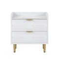 Wooden Nightstand With 2 Drawers And Marbling Worktop, Mordern Wood Bedside Table With Metal Legs&Handles,White White Mdf Metal