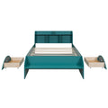 Wood Full Size Platform Bed With 2 Drawers, Storage Headboard And Footboard, Dark Green Box Spring Not Required Full Dark Green Bedroom Bed Frame Solid Wood Mdf