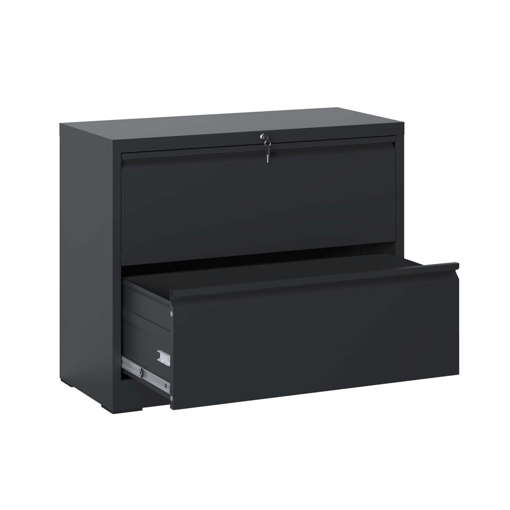 Lateral File Cabinet 2 Drawer, Black Filing Cabinet With Lock, Lockable File Cabinet For Home Office, Locking Metal File Cabinet For Legal Letter A4 F4 Size Filing Cabinets 1 2 Drawers Black Office Drawers Included Modern Metal Metal