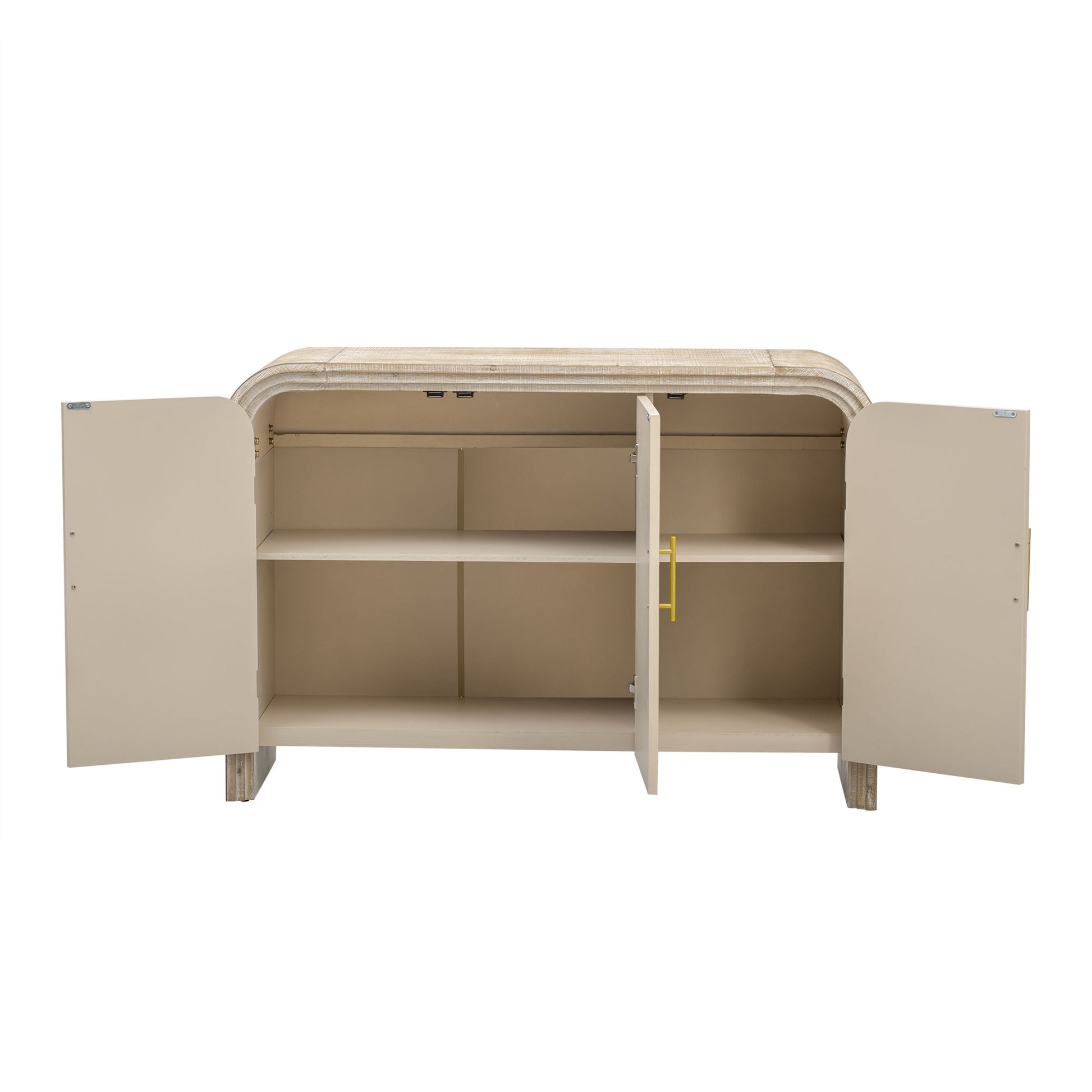 Retro Minimalist Curved Sideboard With Gold Handles And Adjustable Dividers For Living Room Or Dining Room Natural Wood Wash Natural Wood Wash Mdf