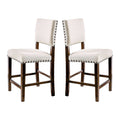 Set Of 2 Linen Upholstered Dining Chairs With Trim In Brown Cherry And Ivory Solid Ivory Dining Room Dining Chairs Solid Back Mdf