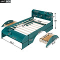 Wood Full Size Platform Bed With 2 Drawers, Storage Headboard And Footboard, Dark Green Box Spring Not Required Full Dark Green Bedroom Bed Frame Solid Wood Mdf